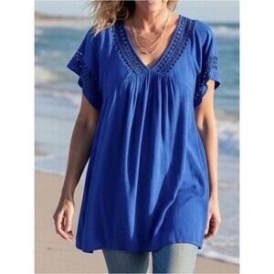 Umgee Royal Blue Lace Accent High Low Blouse/Tunic